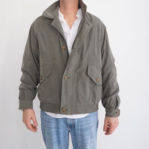 Vintage '90S Barracuda Olive Green Jackson Style Zip Up Farmer Jacket Medium - Picture 3 of 11